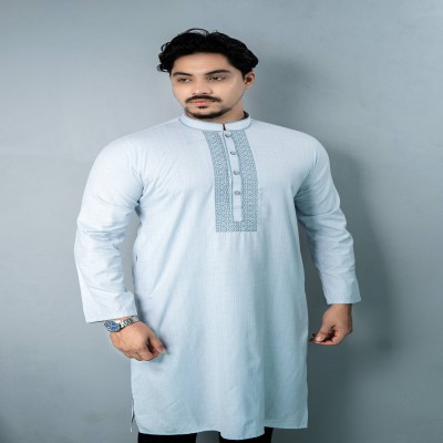 Premium Solid Cotton Panjabi - Ice Blue