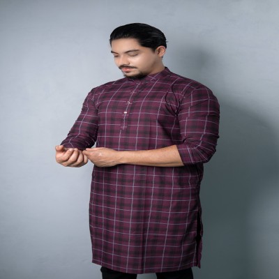 Regular Printed Panjabi Burgundy Black - 009