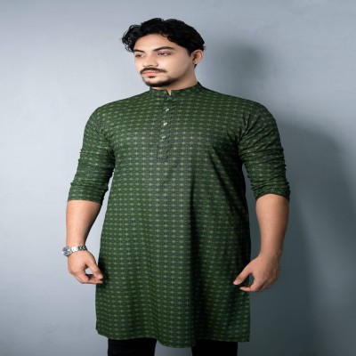 Regular Printed Panjabi Green Black - 007
