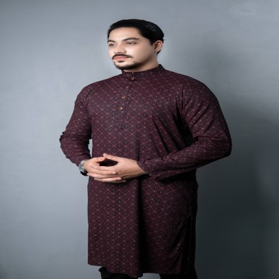 Regular Printed Panjabi Deep Burgundy - 006