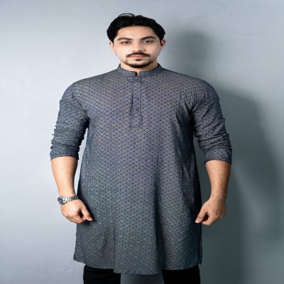 Regular Printed Panjabi Navy Blue - 002