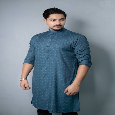 Regular Printed Panjabi Deep Blue - 010