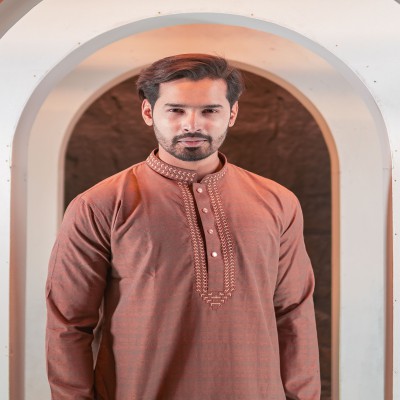 Classic Embroidered Cotton Panjabi – Dusty Rose