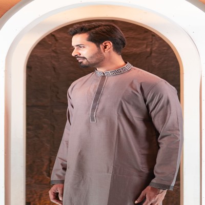 Classic Cotton Panjabi – Mocha Brown