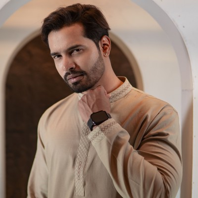 Premium Embroidered Cotton Panjabi – Sand Beige