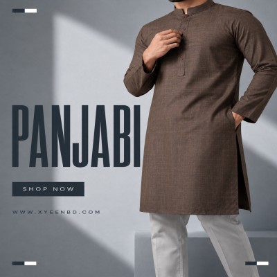 Premium Check Panjabi - Shining Brown